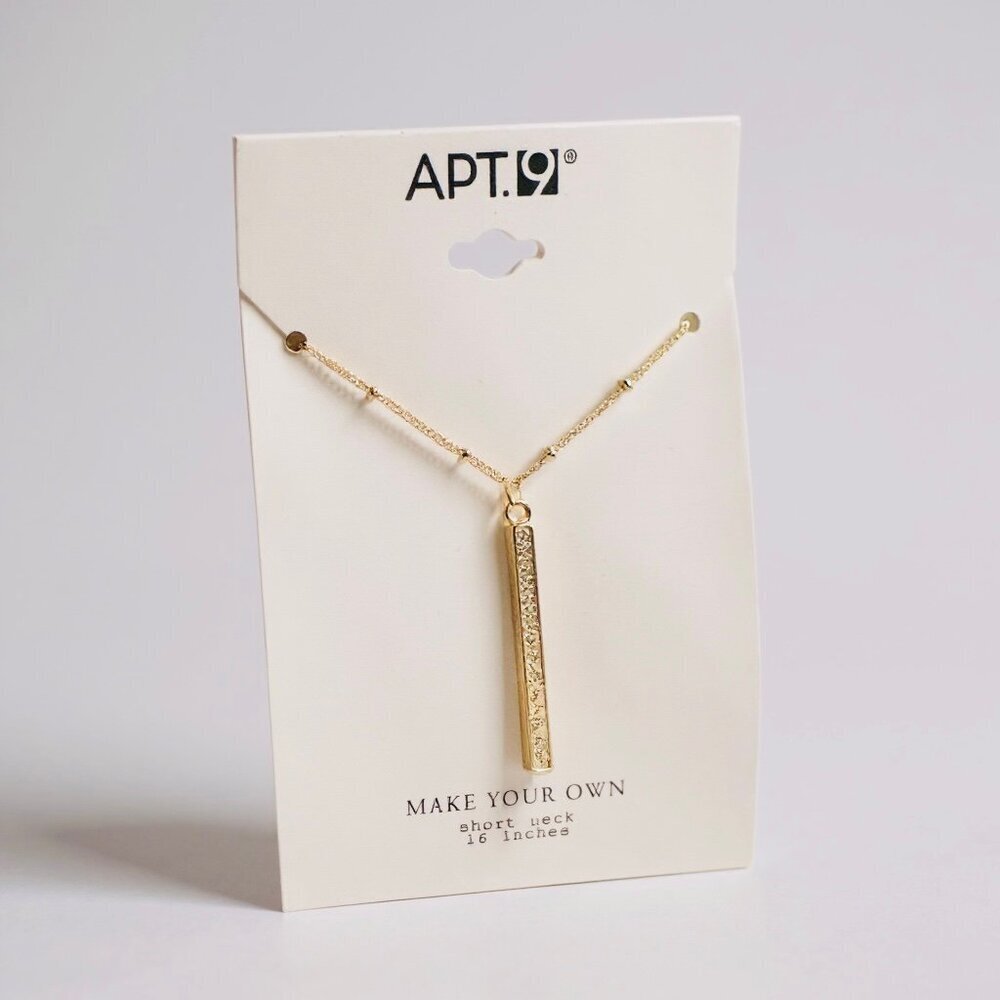 APT. 9 Gold Bar Pendant Necklace – 18” Chain – Elegant Sparkle Accent